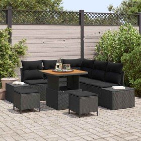 Conjunto de sofá de jardín con cojín 8 pcs Negro Poliratán