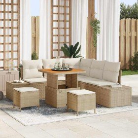Conjunto de sofá de jardín con cojín 8 pcs Beige Poliratán