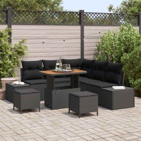 Conjunto de sofá de jardín con cojín 8 pcs Negro Poliratán