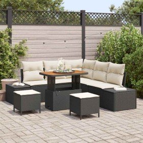Conjunto de sofá de jardín con cojín 8 pcs Negro Poliratán