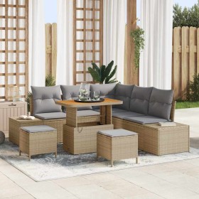 Conjunto de sofá de jardín con cojín 8 pcs Beige Poliratán