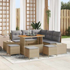 Conjunto de sofá de jardín con cojín 9 pcs Beige Poliratán