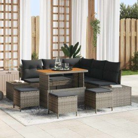 Conjunto de sofá de jardín con cojín 9 pcs Gris Poliratán