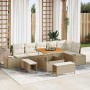 Conjunto de sofá de jardín con cojín 9 pcs Beige Poliratán