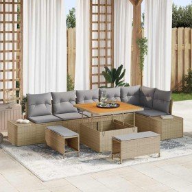 Conjunto de sofá de jardín con cojín 9 pcs Beige Poliratán