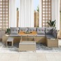 Conjunto de sofá de jardín con cojín 9 pcs Beige Poliratán