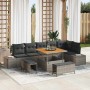 Conjunto de sofá de jardín con cojín 9 pcs Gris Poliratán