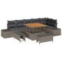 Conjunto de sofá de jardín con cojín 9 pcs Gris Poliratán
