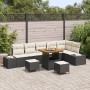 Conjunto de sofá de jardín con cojín 9 pcs Negro Poliratán