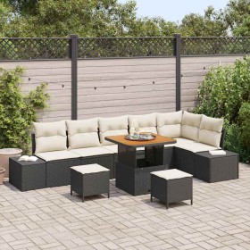 Conjunto de sofá de jardín con cojín 9 pcs Negro Poliratán