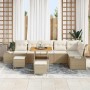Conjunto de sofá de jardín con cojín 9 pcs Beige Poliratán