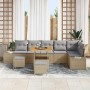 Conjunto de sofá de jardín con cojín 9 pcs Beige Poliratán