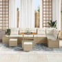 Conjunto de sofá de jardín con cojín 9 pcs Beige Poliratán