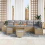 Conjunto de sofá de jardín con cojín 9 pcs Beige Poliratán