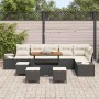 Conjunto de sofá de jardín con cojín 10 pcs Negro Poliratán