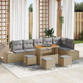 Conjunto de sofá de jardín con cojín 10 pcs Beige Poliratán