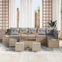 Conjunto de sofá de jardín con cojín 10 pcs Beige Poliratán