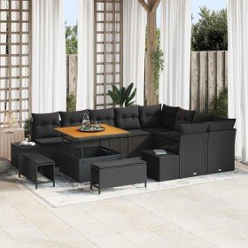 Conjunto de sofá de jardín 12 pcs Negro Poliratán