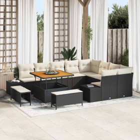 Conjunto de sofá de jardín 12 pcs Negro Poliratán