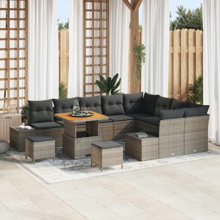 Conjunto de sofá de jardín 12 pcs Gris Poliratán