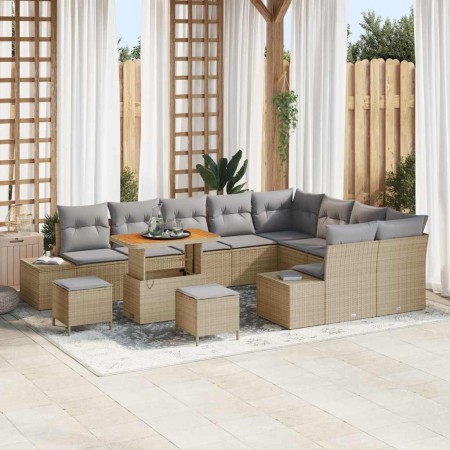 Conjunto de sofá de jardín 12 pcs Beige Poliratán