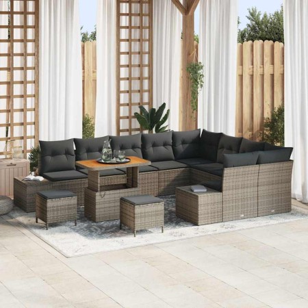 Conjunto de sofá de jardín 12 pcs Gris Poliratán