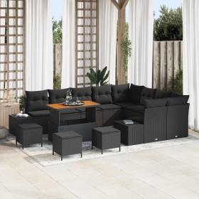 Conjunto de sofá de jardín 13 pcs Negro Poliratán