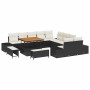 Conjunto de sofá de jardín con cojín 13 pcs Negro Poliratán