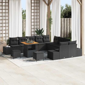 Conjunto de sofá de jardín con cojín 13 pcs Negro Poliratán
