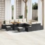 Conjunto de sofá de jardín con cojín 13 pcs Negro Poliratán