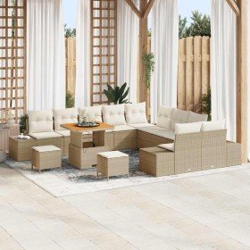 Conjunto de sofá de jardín con cojín 13 pcs Beige Poliratán