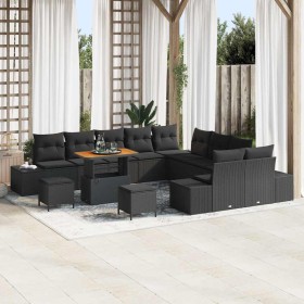 Conjunto de sofá de jardín con cojín 13 pcs Negro Poliratán