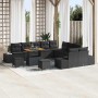 Conjunto de sofá de jardín con cojín 13 pcs Negro Poliratán