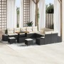 Conjunto de sofá de jardín con cojín 13 pcs Negro Poliratán
