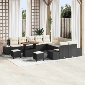 Conjunto de sofá de jardín con cojín 13 pcs Negro Poliratán