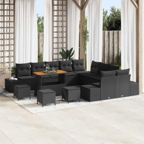 Conjunto de sofá de jardín con cojín 14 pcs Negro Poliratán