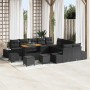Conjunto de sofá de jardín con cojín 14 pcs Negro Poliratán