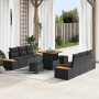 Conjunto de sofá de jardín con cojín 9 pcs Negro Poliratán