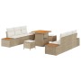 Conjunto de sofá de jardín con cojín 9 pcs Beige Poliratán