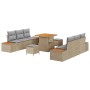 Conjunto de sofá de jardín con cojín 9 pcs Beige Poliratán