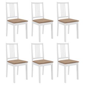 Sillas de comedor con cojines de madera maciza blanca 6 unidades Sillas de comedor con cojines de madera maciza blanca 6 unidades