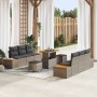 Conjunto de sofá de jardín con cojín 9 pcs Gris Poliratán