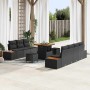 Conjunto de sofá de jardín con cojín 10 pcs Negro Poliratán