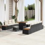 Conjunto de sofá de jardín con cojín 10 pcs Negro Poliratán
