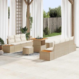 Conjunto de sofá de jardín con cojín 10 pcs Beige Poliratán