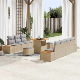 Conjunto de sofá de jardín con cojín 10 pcs Beige Poliratán