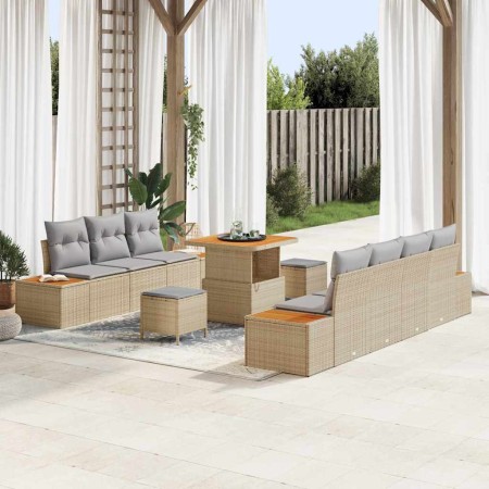 Conjunto de sofá de jardín con cojín 10 pcs Beige Poliratán