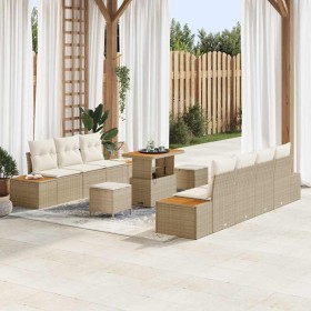 Conjunto de sofá de jardín con cojín 10 pcs Beige Poliratán