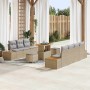 Conjunto de sofá de jardín con cojín 10 pcs Beige Poliratán