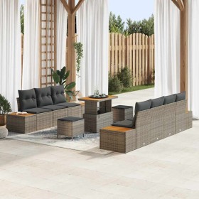 Conjunto de sofá de jardín con cojín 10 pcs Gris Poliratán